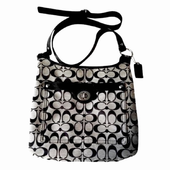 COACH Penelope Signature Monogram Jacquard Black Canvas Hobo Purse Crossbody Bag - Picture 6 of 6